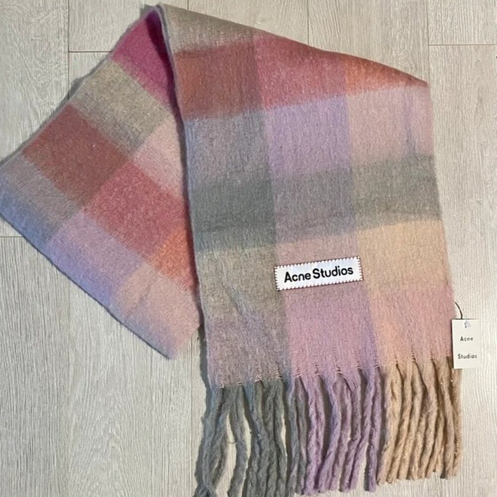 Acne Studios Checked Wool Scarf with Fringe